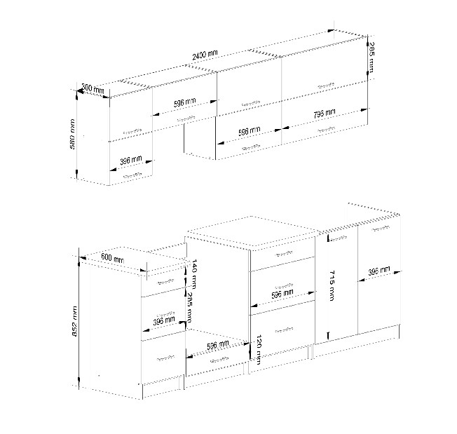 Konyhabútor 240 cm Ozara VI (fehér + beton)