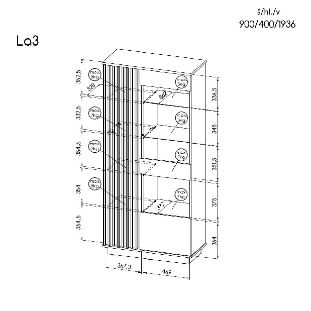 Vitrína typ LA3 Laticia (matna čierna + dub wotan)