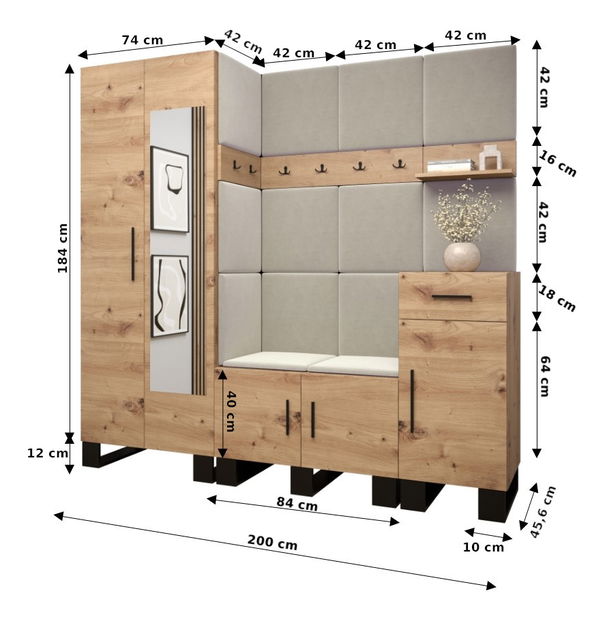 Set mobilier pentru hol Amanda 13 (Stejar artisan + Alb)