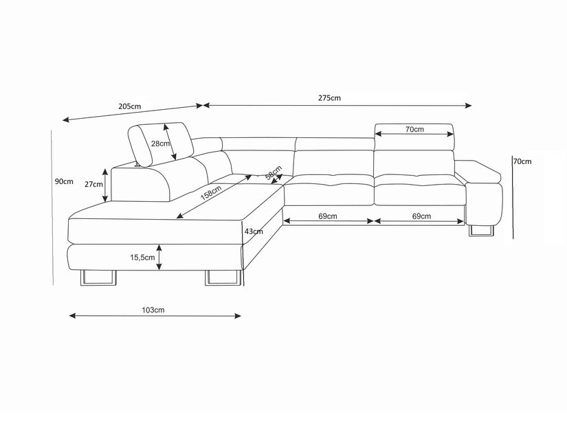 Rohová sedacia súprava Ascend L (sivá + tmavosivá) (P)