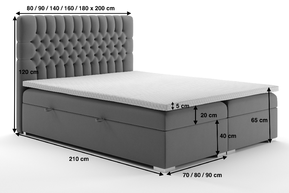 Pat matrimonial Boxspring 160 cm Daliny (gri) (cu sp. depozitare)