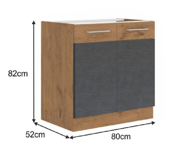 Dolná kuchynská skrinka 80 D 2F BB Velaga (sivá matná + dub lancelot)