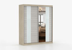 Dulap de haine Mebur 32 180 (stejar sonoma + kathult + sticlă albă + Oglindă)
