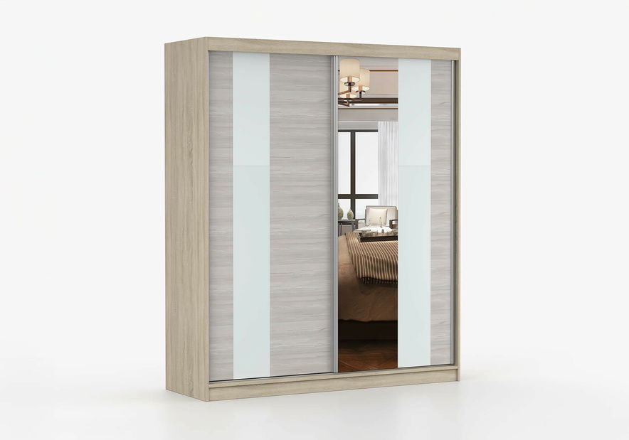 Dulap de haine Mebur 32 180 (stejar sonoma + kathult + sticlă albă + Oglindă)