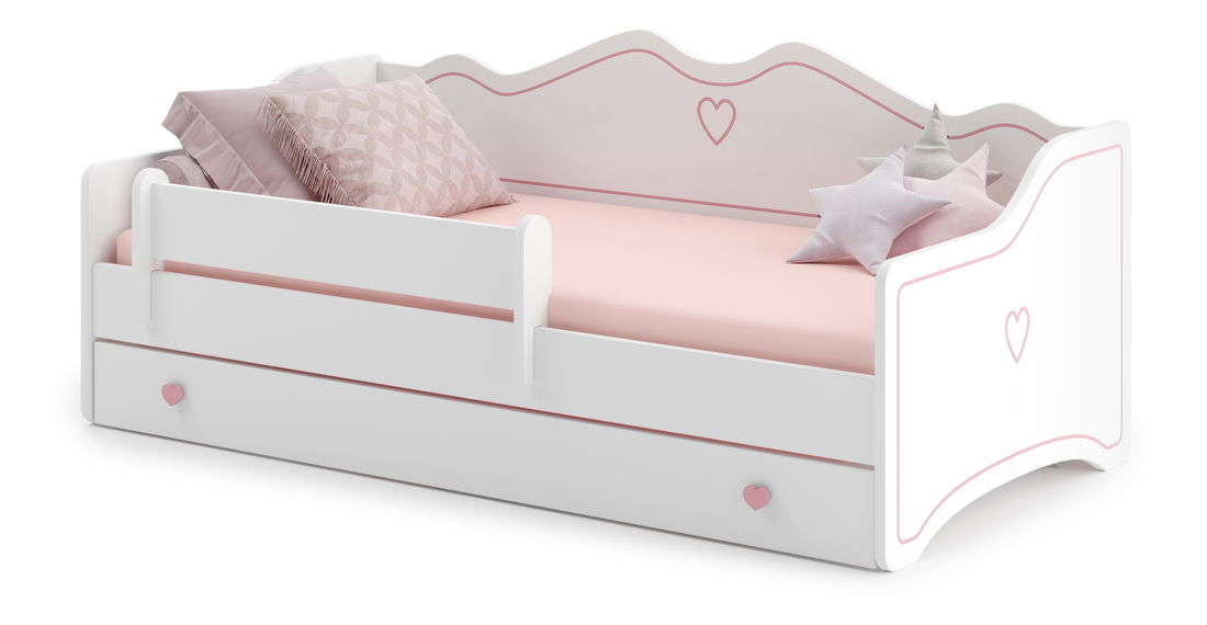 Detská posteľ 160x80 cm Ester I (s roštom a matracom) (biela + ružová + vzor)