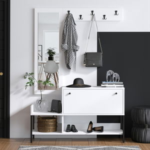 Set za predsoblje Aliex 12 (bijela + crna) (s ogledalom)