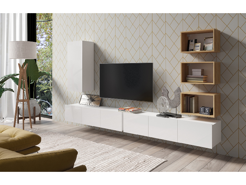 Mobilier living Calabria C36 WHITE (Alb + Stejar auriu) (fără iluminat)