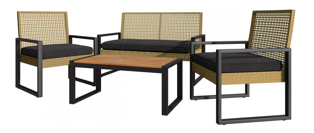 Kerti bútor szett Lamentemos (fekete + rattan + akácfa)