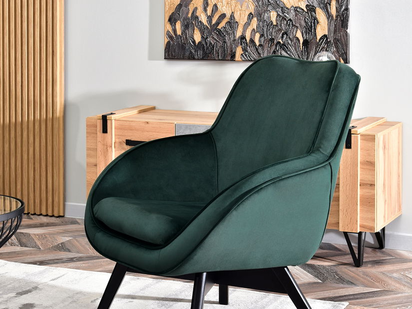 Dizájnos fotel Merch (zöld + tölgy)