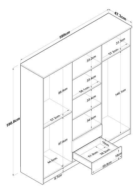 Ormar za garderobu Bastet 115 (orah + bijela)