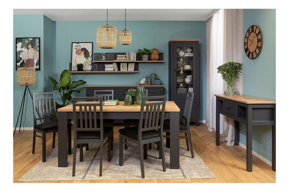 Set sufragerie Hesen STO/7/16 (pentru 6 până la 8 persoane) (grafit + Stejar artisan)