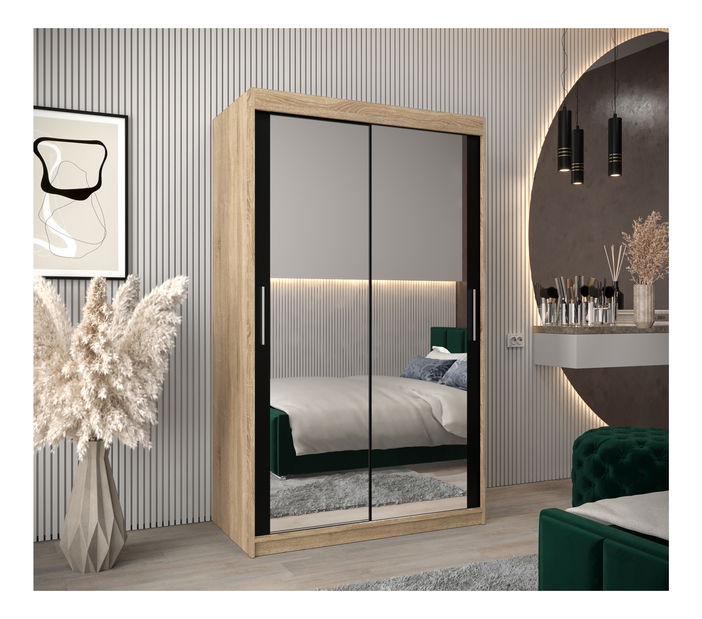 Dulap de haine 120 cm Toki 3 (stejar sonoma + negru mat)