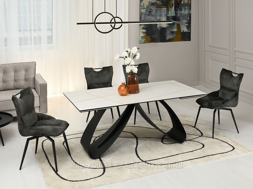 Blagovaonski stol Prego (bijeli mramor + crna)