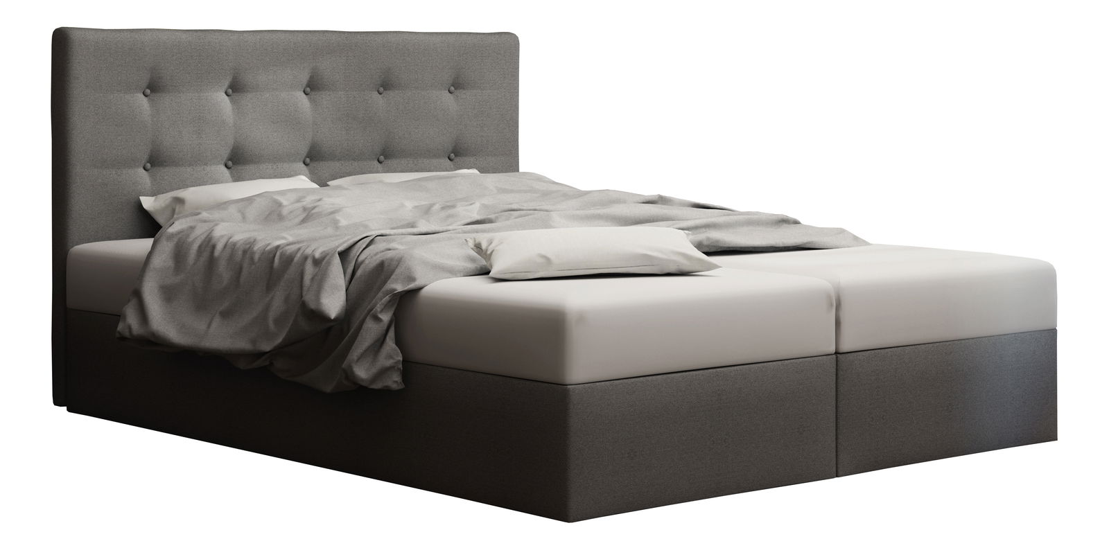 Pat matrimonial Boxspring 140 cm Duel 1 (gri) ( cu saltea și sp. depozitare)