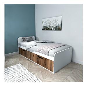 Jednostruki krevet 90 cm Levipo 2 (orah svijetli + bijela) (s podnicom)