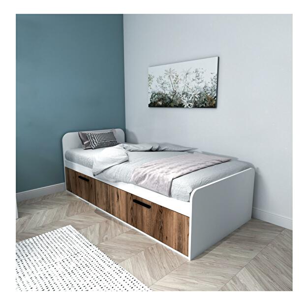 Jednostruki krevet 90 cm Levipo 2 (orah svijetli + bijela) (s podnicom)
