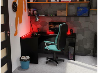 Rohový LED PC stolík Uhlominn (čierna)