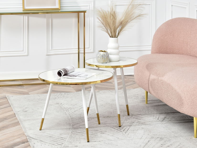 Dohányzóasztal 2 szett Zoya Zest S (fehér márvány + arany)