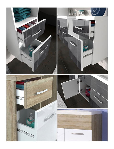 Mobilier baie Lunara (stejar sonoma + stejar sonoma + Alb lucios ) (cu sifon, fără baterie)