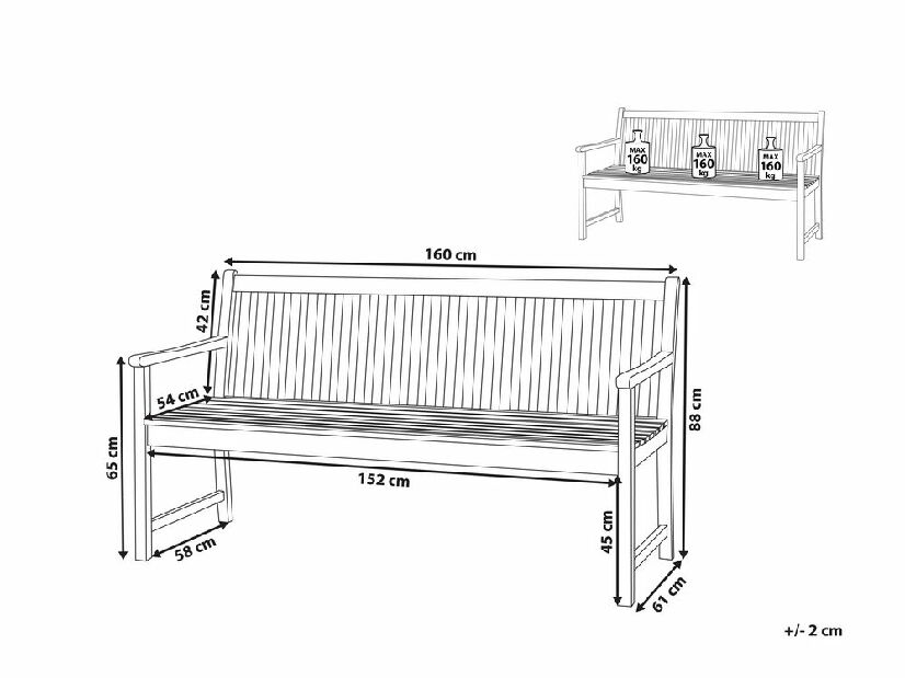 Vrtna klupa 160 cm VESTFOLD (drvo) (svijetlo drvo)