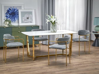 Jedálenský stôl Clementine (biely  mramor + zlatá) (pre 6 osôb)
