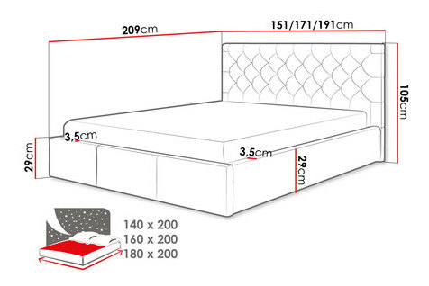 Bračni krevet 180 cm Zrevtona (siva) (s podnicom) (s prostorom za odlaganje)