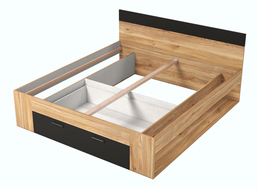 Pat matrimonial 180 cm Benson MW92 (stejar mauvella + negru)