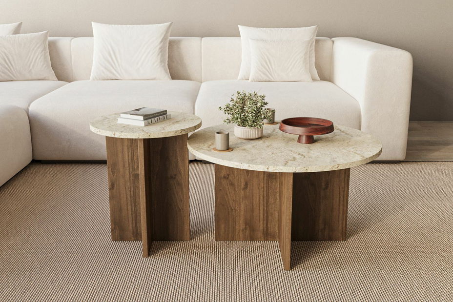 Set 2ks. konferenčných stolíkov Priva (travertín + orech)