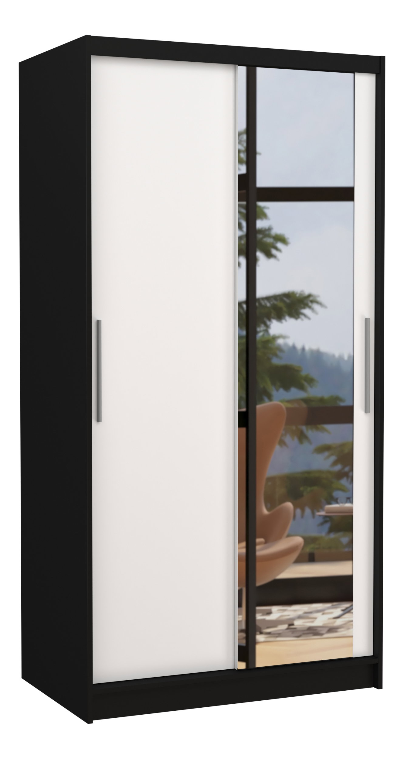 Dulap de haine Beral (Negru + Alb) (cu oglindă)