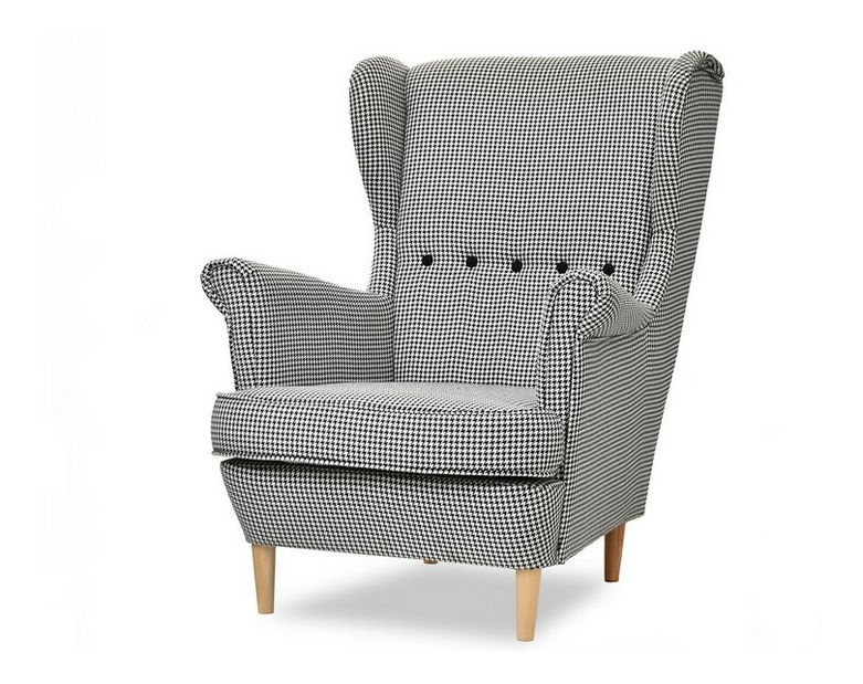 Fotoliu cu urechi Margis (alb negru + nuc)