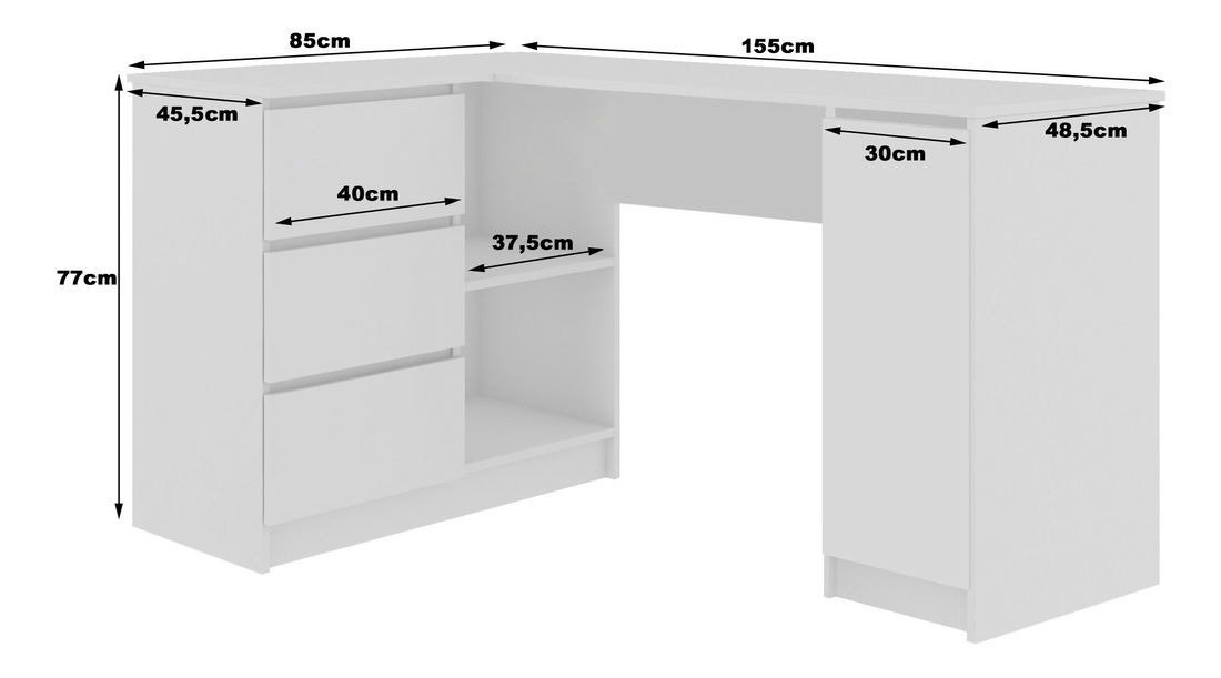 Sarok PC asztal Bevin (fémes fényű) (B)