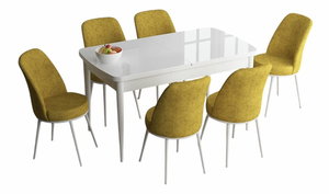 Jedálenský set Hana (biela + horčicová) (pre 6 osôb)