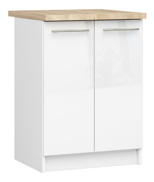 Dolná kuchynská skrinka Ozara S60 2D (biela + biely lesk)