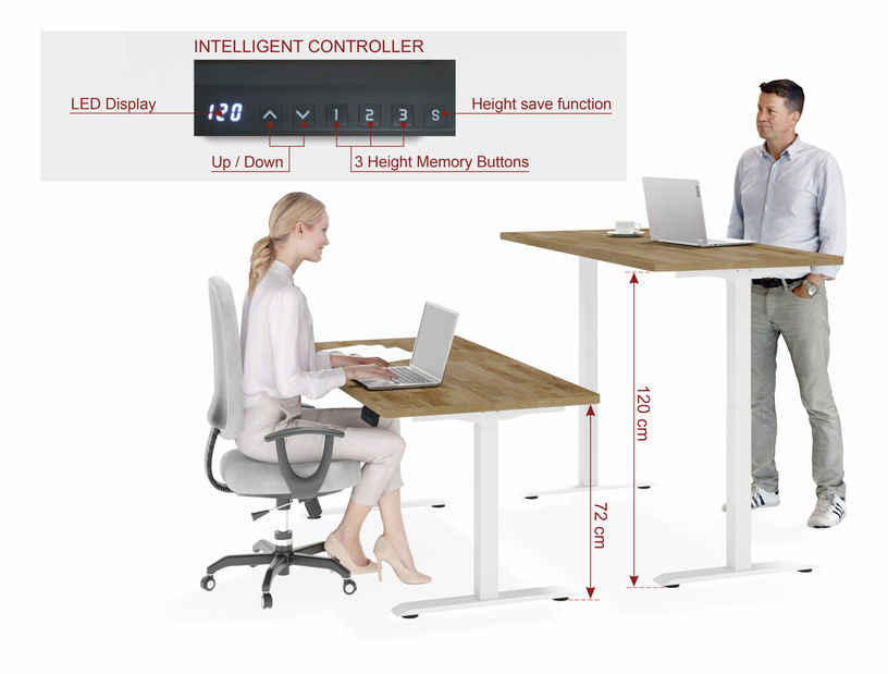 Elektromos PC asztal Natura 160 (tölgy + fehér)