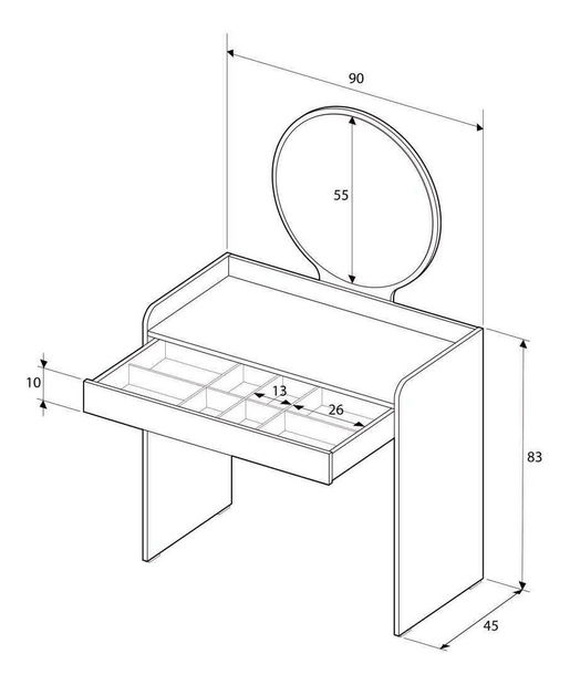 Toaletni stolić Trinity 1 (bijela) (s ogledalom)