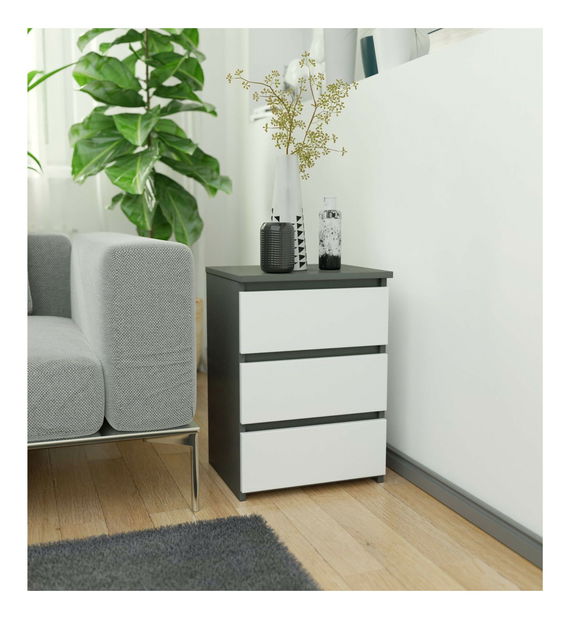 Comodă Cipriano (grafit gri + alb)