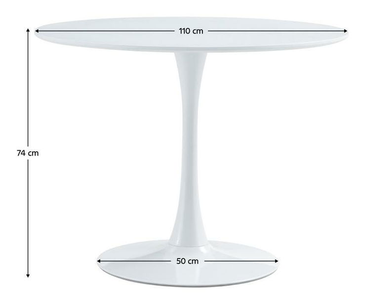 Masă de sufragerie Roventona (alb mat) (pentru 4 persoane)