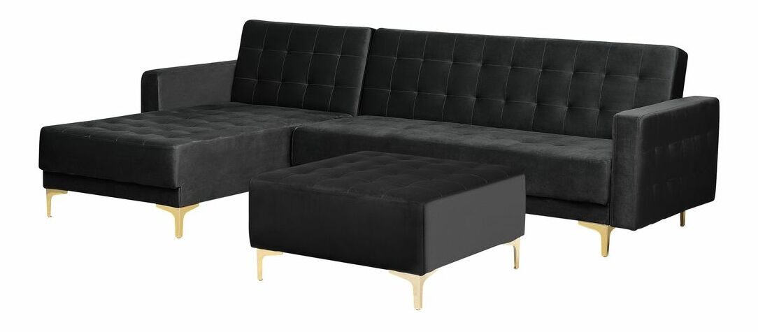 Sarokkanapé zsámollyal Aberde (fekete textília) (J)