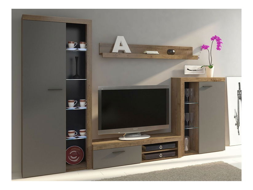 Set za dnevni boravak Rokara (hrast lefkas + grafit) (LED rasvjeta)