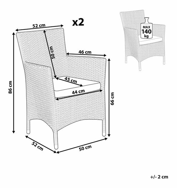 Set 2 ks. záhradných stoličiek TALIAN (polyratan) (biela)
