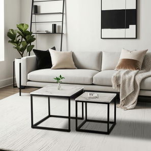 Set stolića za kavu (2 kom.) Ocupa (bijeli mramor + crna) 