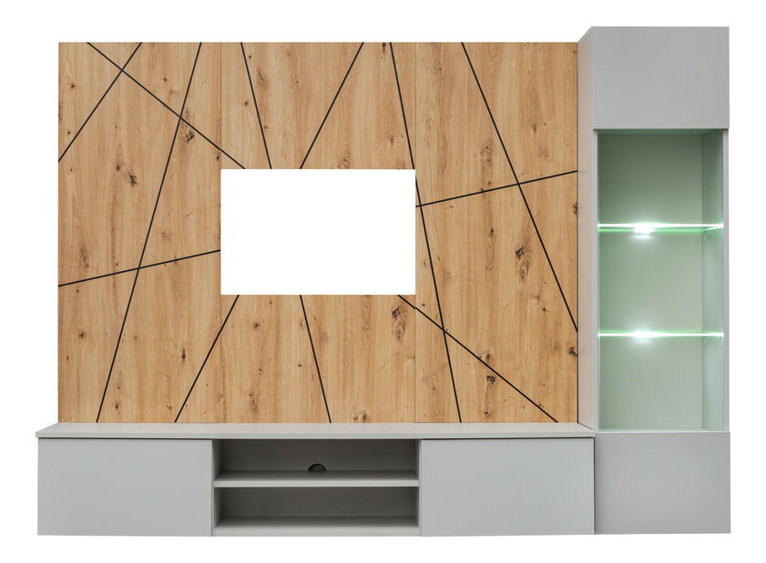 Mobilier living Xavus G (perla grey + stejar artisan) (cu iluminat)