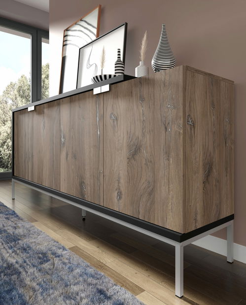 Dulap 190 4D Toleo (Stejar flasgstaff + Negru + argintiu)