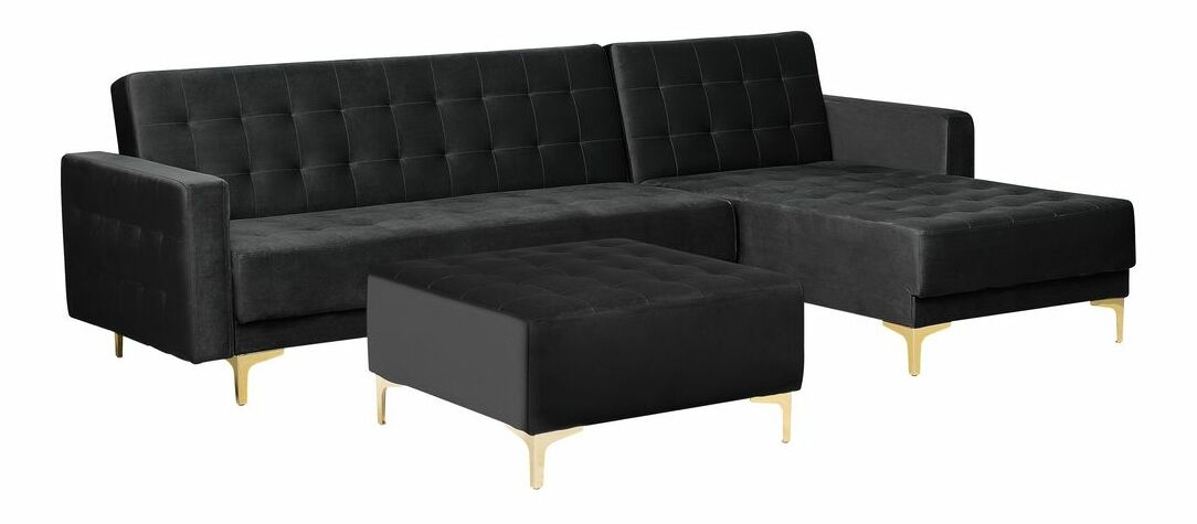 Sarokkanapé zsámollyal Aberde (fekete bársony) (B)