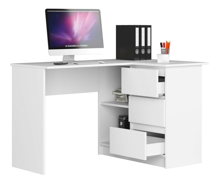 Rohový PC stolík Bodhi (biela) (P)