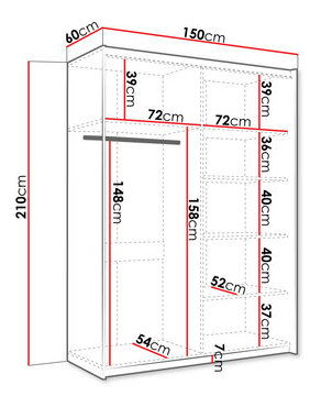 Dulap de haine cu uși culisante Artaman 150 (Alb) (cu oglindă)