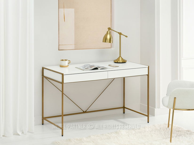 Birou PC Unica (lemn alb + auriu) *resigilat