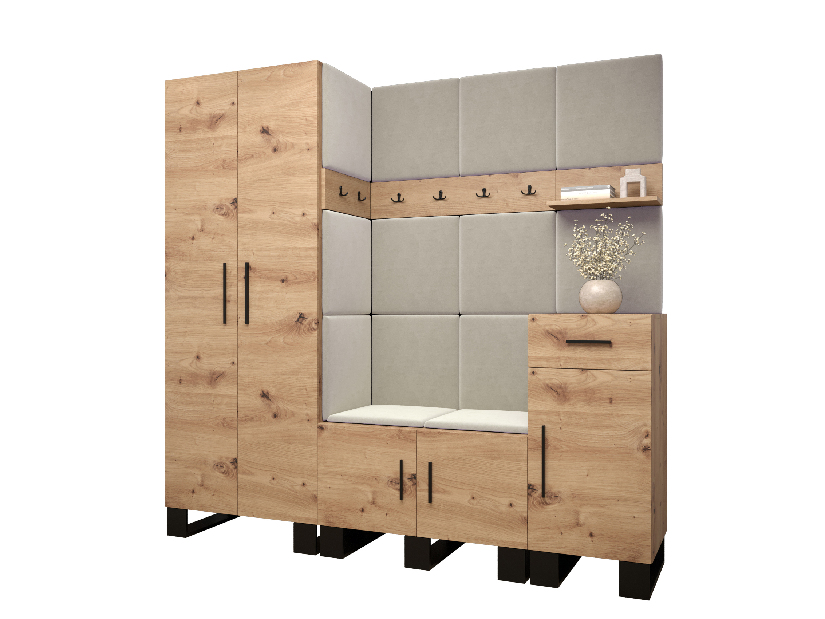 Set mobilier pentru hol Amanda 1 (Stejar artisan + bej)