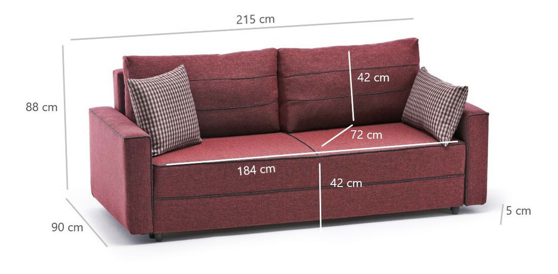 Canapea trei locuri Elnath (roșu)