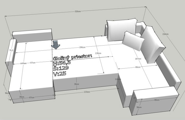 Rohová sedačka U Sergio (čierna + tmavošedá) (L)